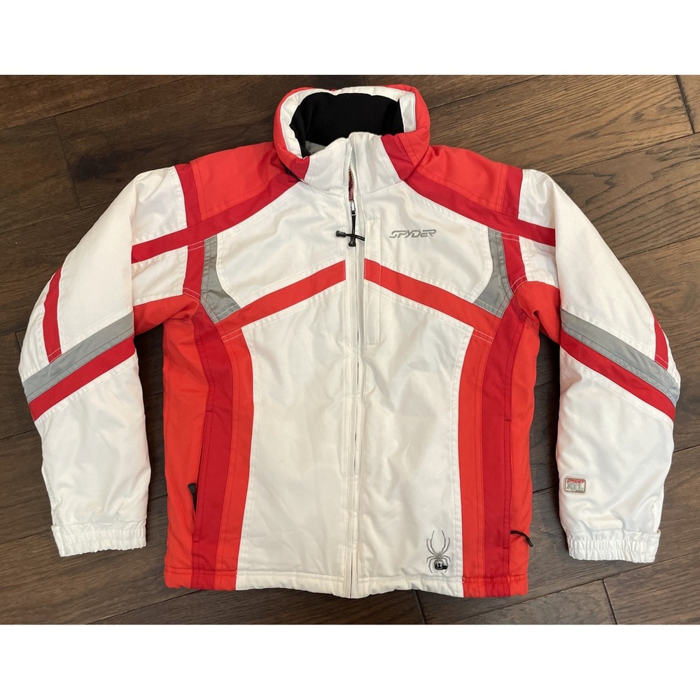 Spyder Jacket Ski‎ Insulted Snow White Red Hooded XT Snowboard Kids VTG Youth 12